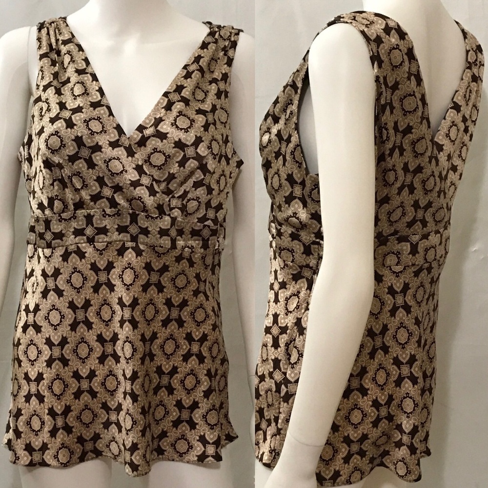 INC Top Wrap 100% Silk 14 Beige Tan Paisley Blouse